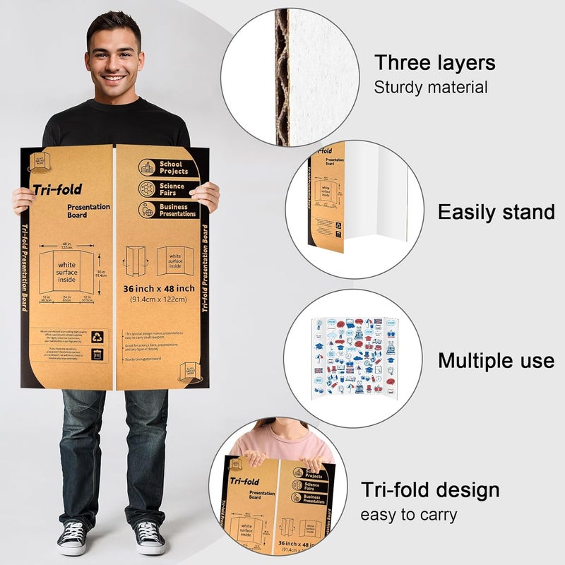 IKAYAS 4 Pack Trifold Poster Board 48" X 36", Single sided White Poster Boards, Science Fair Display Boards Posterboard Foamboard for Mounting, Prints,Art,Display,Projects Classroom Supplies - Image 3